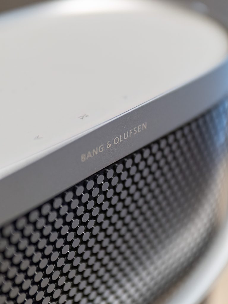 Close-up of the grille on a Bang & Olufsen speaker